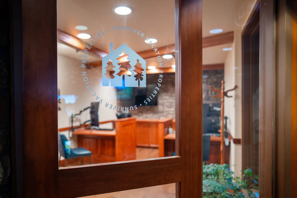 Lodge office seen through the glass entry