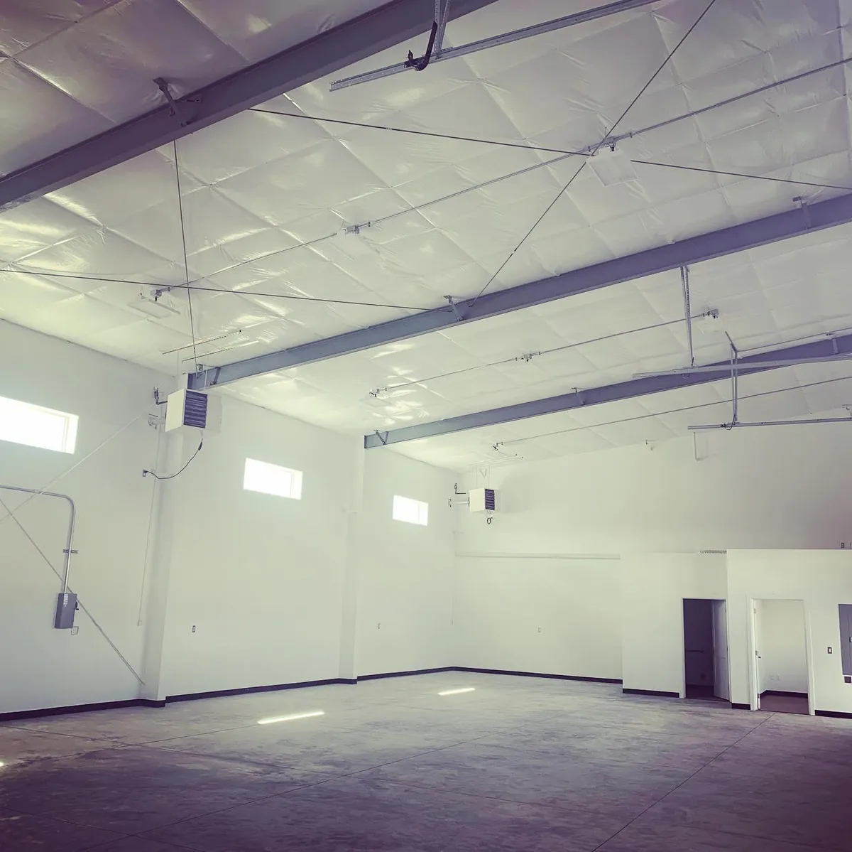 Finished interior of a pre-engineered metal building