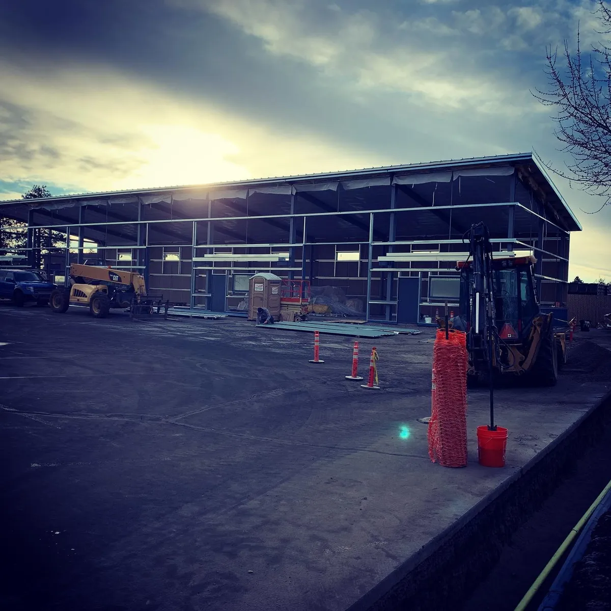 Steel frame structure going up on a commercial site